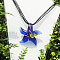 Starfish Millefiori Glass Pendant Silk Ribbon Necklaces, Royal Blue, 17.72 inch(45cm)