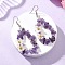 Natural Amethyst Flower Dangle Earrings, with 304 Stainless Steel Earring Hooks, Platinum, 68~74x31~33.5mm