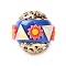 Handmade Polymer Clay Indonesia Beads, Round with Flower & Triangle, with Alloy Core & Resin, Light Gold, Light Coral, 17mm, Hole: 1.9mm