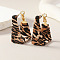 Rectangle with Leopard Print Alloy Imitation Leather Hoop Earrings, Golden, Sandy Brown, 45x22mm