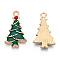 Rack Plating Alloy Enamel Pendants, Cadmium Free & Nickel Free & Lead Free, Light Gold, Christmas Tree, Dark Green, 26x15x3mm, Hole: 2mm