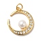 Rack Plating Brass Micro Pave Clear Cubic Zirconia Pendants, with ABS Plastic Imitation Pearl and Jump Ring, Cadmium Free & Nickel Free & Lead Free, Moon, Real 18K Gold Plated, 21.5x19x7.5mm, Hole: 3.6mm