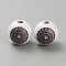 Printed Wood European Beads, Large Hole Round Beads, Flower, Coffee, 15~15.5mm, Hole: 4mm