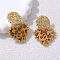 Alloy Acrylic Dangle Stud Earrings, Heart with Leopard Print Heart, Golden, Camel, 55x37mm
