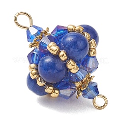 Подвески-фонарики из натурального окрашенного желтого нефрита круглой формы и стеклянных бусин&nbsp;PALLOY-MZ01176-04