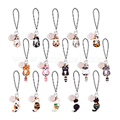 15 шт. ремешки для мобильного телефона из сплава с эмалью. Форма кошки&nbsp;HJEW-PH02117