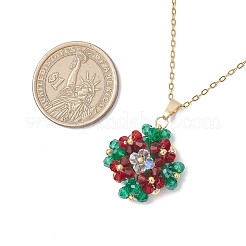 Женское ожерелье с подвеской в виде клевера из стеклянных бусин и нержавеющей стали 304&nbsp;NJEW-MZ00128-02