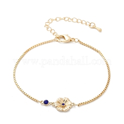 Браслеты-цветы с микропаве из кубического циркония из латуни на день рождения&nbsp;BJEW-U031-01G-09