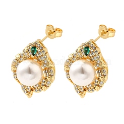 Серьги-гвоздики из листовой латуни с микропаве из кубических цирконий&nbsp;EJEW-C154-01G