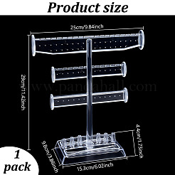 3-уровневые пластиковые башни для украшений из Т-образной планки для сережек и колец&nbsp;ODIS-WH0030-204