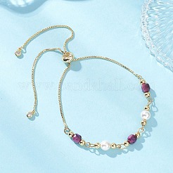 Браслеты из круглых бусин из окрашенного и нагретого натурального тигрового глаза и ракушечного жемчуга&nbsp;BJEW-JB12907-02