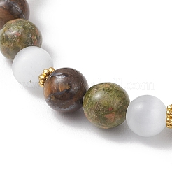 Эластичные браслеты для женщин из натурального унакита и тигрового глаза.&nbsp;BJEW-JB13271