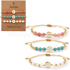 3 шт. минималистичный регулируемый браслет из синтетических бирюзовых бусин&nbsp;SR5600-5