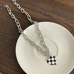 Ожерелья с подвеской в виде сердца из сплава с эмалью в черно-белую клетку для женщин&nbsp;FS-WGFAE52-01