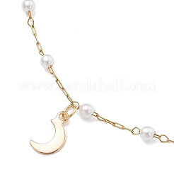 Женские браслеты на ногу из круглой искусственной жемчужины ABS и цепочек с кисточками из нержавеющей стали 304&nbsp;AJEW-AN00738-01