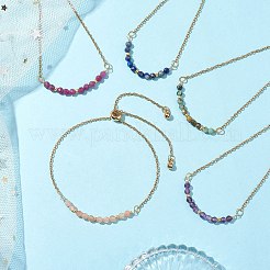 Ограненные круглые браслеты-слайдеры из смешанных натуральных камней&nbsp;BJEW-JB10233