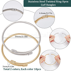 20 шт. 2-х цветные браслеты-манжеты из нержавеющей стали с витыми кольцами&nbsp;BJEW-SC0001-33