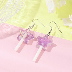 2 пара двухцветных сережек-леденцов в форме звездочек из искусственной смолы&nbsp;EJEW-JE06358