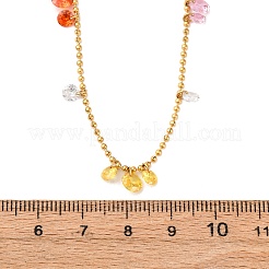 304 нержавеющая сталь шариковая цепочка цветные кубические цирконии плоские круглые кисточки ожерелья для женщин&nbsp;LS-NJEW-A051-03G-01