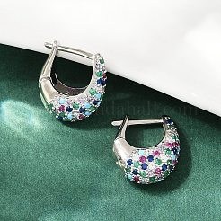Овальные серьги-кольца из латуни с микропаве из разноцветных кубических цирконий&nbsp;EJEW-S277-10P-B