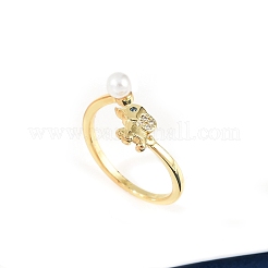 Латунные кольца-манжеты с микропаве из кубических цирконий и ракушечного жемчуга&nbsp;RJEW-D318-01G