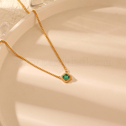 Квадратный кулон из нержавеющей стали с зеленым папоротником&nbsp;QK1004-1