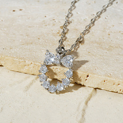 Милые полые ожерелья для женщин из латуни с кристаллами и стразами в виде кошек&nbsp;QM8881