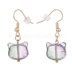 Стеклянные серьги с подвесками в виде котов&nbsp;EJEW-JE04960