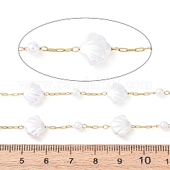 Цепи из нержавеющей стали 304 и АБС-пластика с круглыми и ракушечными бусинами&nbsp;CHS-G048-04G