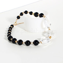 Ожерелья из прозрачных стеклянных и пластиковых искусственных круглых жемчужин с градуированными бусинами&nbsp;FS-WGFC76A-01