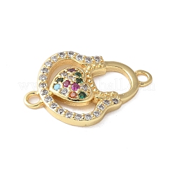 Подвески-шармы для сумочки в форме сердца с микропаве из латуни и разноцветными кубическими цирконами&nbsp;KK-A252-21G