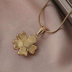 Женские ожерелья с подвеской в виде цветка из нержавеющей стали 304 с эмалью и искусственным жемчугом&nbsp;ZA2839-2