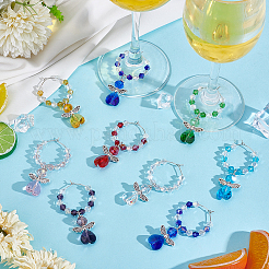 32 шт. 8-х цветные стеклянные подвески-ангелы для бокалов вина&nbsp;AJEW-PH01651