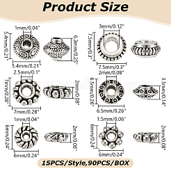 90 шт. 6 стиля бусины из сплава в тибетском стиле&nbsp;TIBE-LP0001-01AS