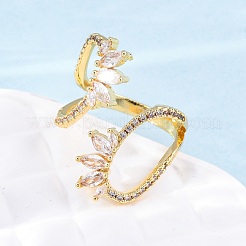 Латунные прозрачные кубические цирконии конский глаз манжеты кольца для женщин&nbsp;RJEW-U047-31G