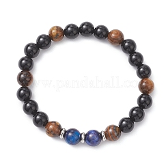 Женские эластичные браслеты из бусин натурального черного оникса&nbsp;BJEW-JB12902