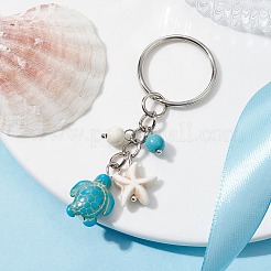 Брелки с синтетической бирюзой и черепахой и морской звездой&nbsp;KEYC-JKC00628-01