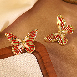 Серьги-гвоздики с бабочками из нержавеющей стали 304 с эмалью&nbsp;EJEW-Z147-10G