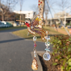 Стеклянные бусины в проволочной оплетке и металлические подвесные украшения в виде птиц&nbsp;PW-WG06B21-01