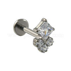 Серьги-гвоздики в форме ромба из титанового сплава с инкрустацией прозрачными кубическими циркониями.&nbsp;FS-WGE002F-02