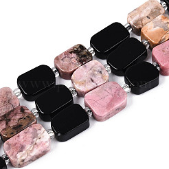 Нити из натуральных бусин обсидиана и родонита&nbsp;G-N358-02A-04