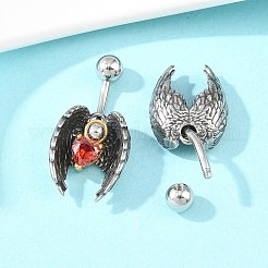 Изогнутые подвесные кольца-штанги из нержавеющей стали 316 с красными кубическими цирконами&nbsp;AJEW-C044-03