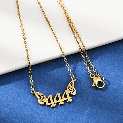 201 нержавеющая сталь номер 444 с крыльями бабочки подвеска ожерелье&nbsp;LS-NJEW-P332-01B-G