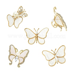 5 шт. 5 стиля броши-бабочки из сплава со стразами&nbsp;JEWB-CJ0001-33