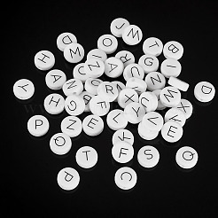 52 шт. 26 стиля плоские круглые с черными буквами a~z силиконовые бусины&nbsp;SIL-TA0002-98