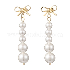 Серьги-гвоздики с круглыми кисточками и бантом из ракушечного жемчуга&nbsp;EJEW-JE06849