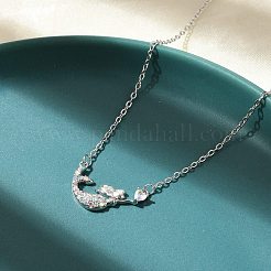 Латунные микропаве кубические цирконии сердце русалка кулон ожерелья для женщин&nbsp;NJEW-S441-07A-P