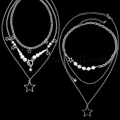 2 комплект из 2 стилей ожерелий в форме звезды из цинкового сплава для женщин&nbsp;NJEW-SC0001-52