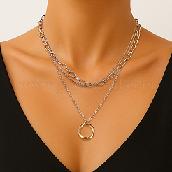 4 шт. 2 цвета железа и сплава 3 слоя витое кольцо кулон ожерелье для женщин&nbsp;NJEW-HY0001-26
