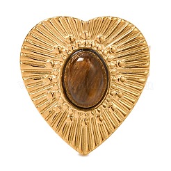 Овальные кольца на палец из натурального тигрового глаза&nbsp;RJEW-Q822-21G-02